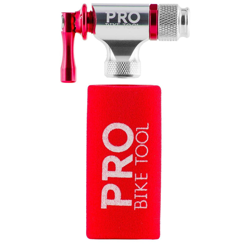 PRO BIKE TOOL CO2 Inflator - Quick & Easy - Presta and Schrader Valve Compatible - Bicycle Tire Pump for Road and Mountain Bikes - Insulated Sleeve - No CO2 Cartridges Included Red