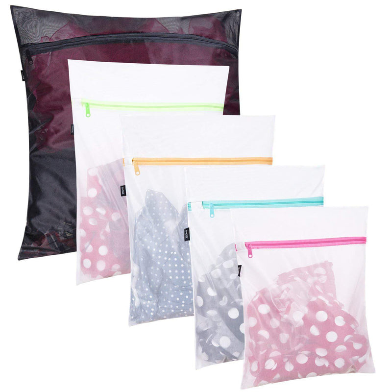 Set of 5 Mesh Laundry Bags-1 Extra Large, 2 Large & 2 Medium Bags Laundry,Blouse, Hosiery, Stocking, Underwear, Bra Lingerie, Travel Laundry Bag White 2M,1XL,2L