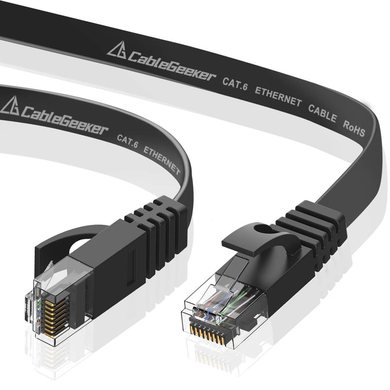 Cat 6 Ethernet Cable Black 10ft (2 Pack)(at a Cat5e Price but Higher Bandwidth) Flat Internet Network Cable - Cat6 Ethernet Patch Cable Short - Cat6 Computer Cable with Snagless RJ45 Connectors 10ft 2pack