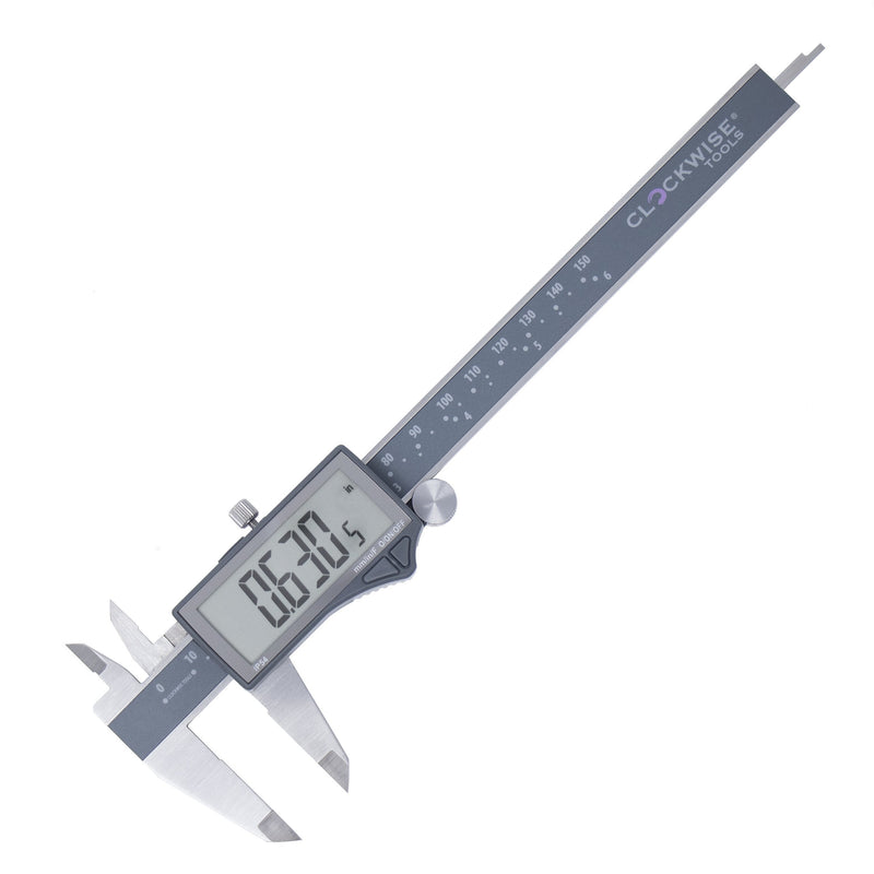 Clockwise Tools DCLR-0605 Electronic Digital Caliper Inch/Metric/Fractions Conversion IP54 Protection 0-6 Inch/150 mm Stainless Steel Body Super Large LCD Screen Auto Off Featured Measuring Tool 6 inch