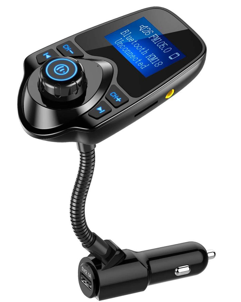 Nulaxy Wireless In-Car Bluetooth FM Transmitter Radio Adapter Car Kit W 1.44 Inch Display Supports TF/SD Card and USB Car Charger for All Smartphones Audio Players Black