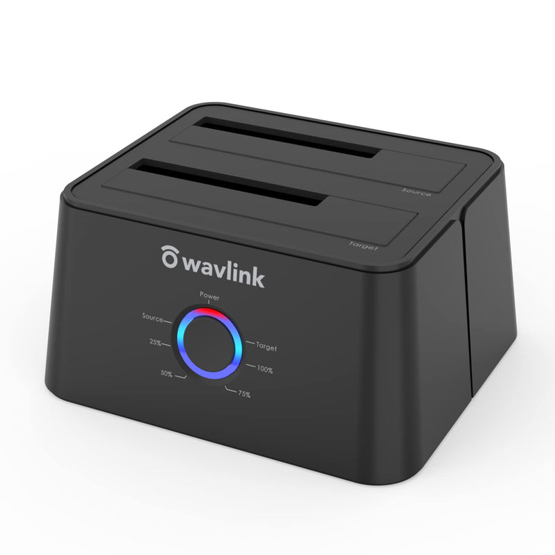 WAVLINK USB 3.0 to SATA I/II/III Dual-Bay External Hard Drive Docking Station for 2.5/3.5 Inch HDD/SSD with UASP (6Gbps), Support Offline Clone Duplicator and Auto Sleep Function [12TB X2 ]-Black SATA HDD Dock