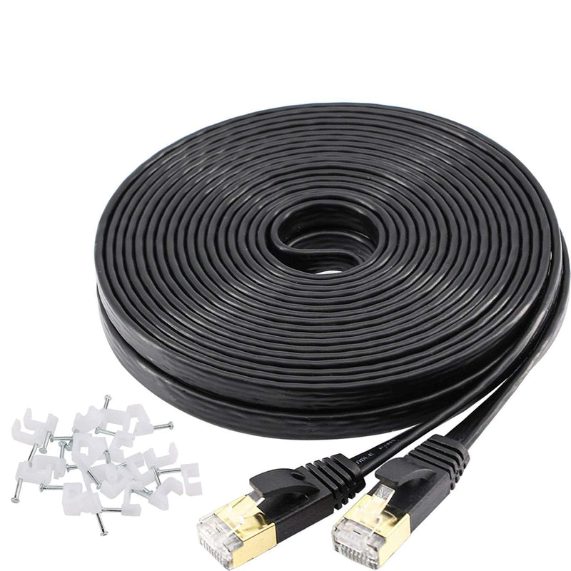 Jadaol Cat 7 Ethernet Cable 25 ft Shielded (SSTP), High Speed Solid Flat Internet Lan Computer patch cord, faster than Cat5e/Cat5/cat6, Durable Rj45 Cat7 network Wire for Router,Modem, Xbox, PS-Black 25ft Black