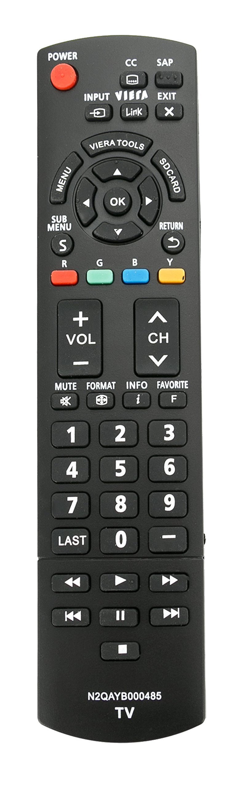 Vinabty New Replaced Remote N2QAYB000485 fit for Panasonic TC-32LX24 TC-42LD24 TC-42LS24 TH37LRU50 TH32LRU50 TC50PS24 TC58PS24 TC65PS24 TH32LRH30U TH32LRU5 TH37LRU5 TC-L22X2 TC-L32C22 TC-L42U22