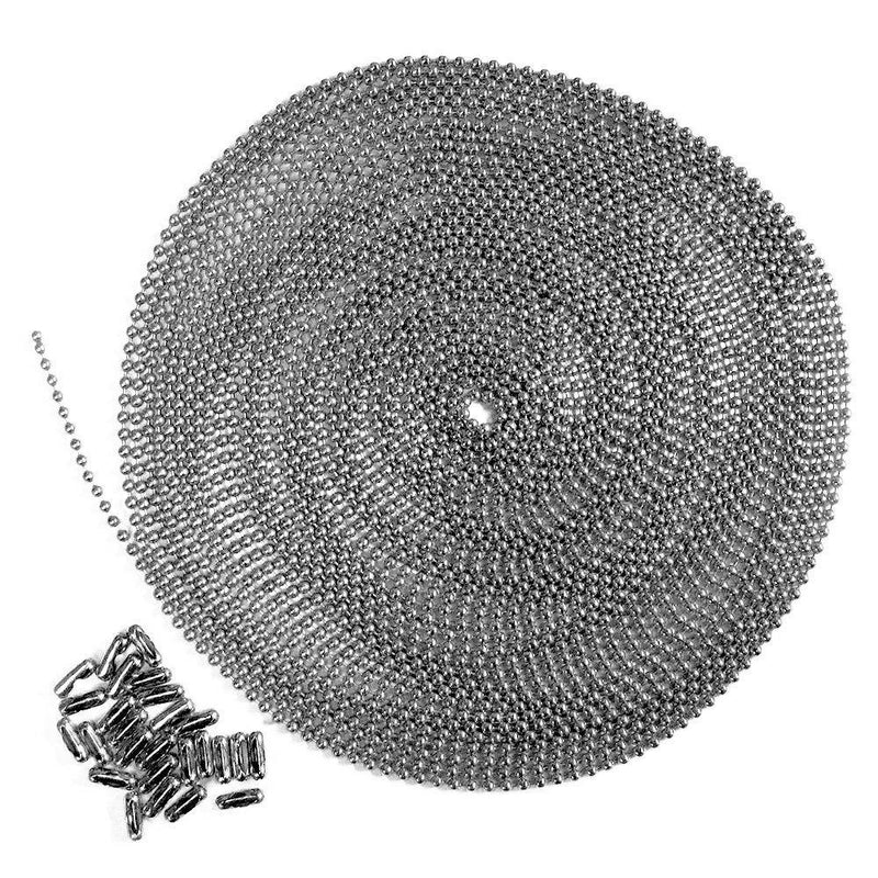 25 Foot Length Ball Chain, Number 3 Size, Stainless Steel, & 25 Matching Connectors