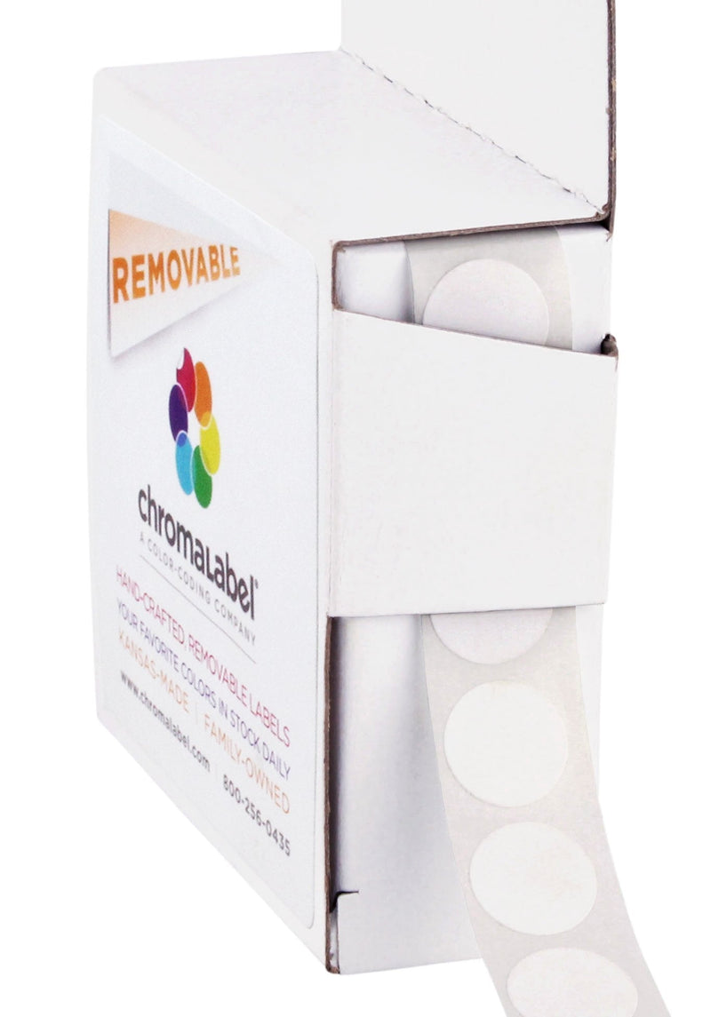 ChromaLabel 1/2 Inch Round Removable Color-Code Dot Stickers, 1000 per Dispenser Box, White