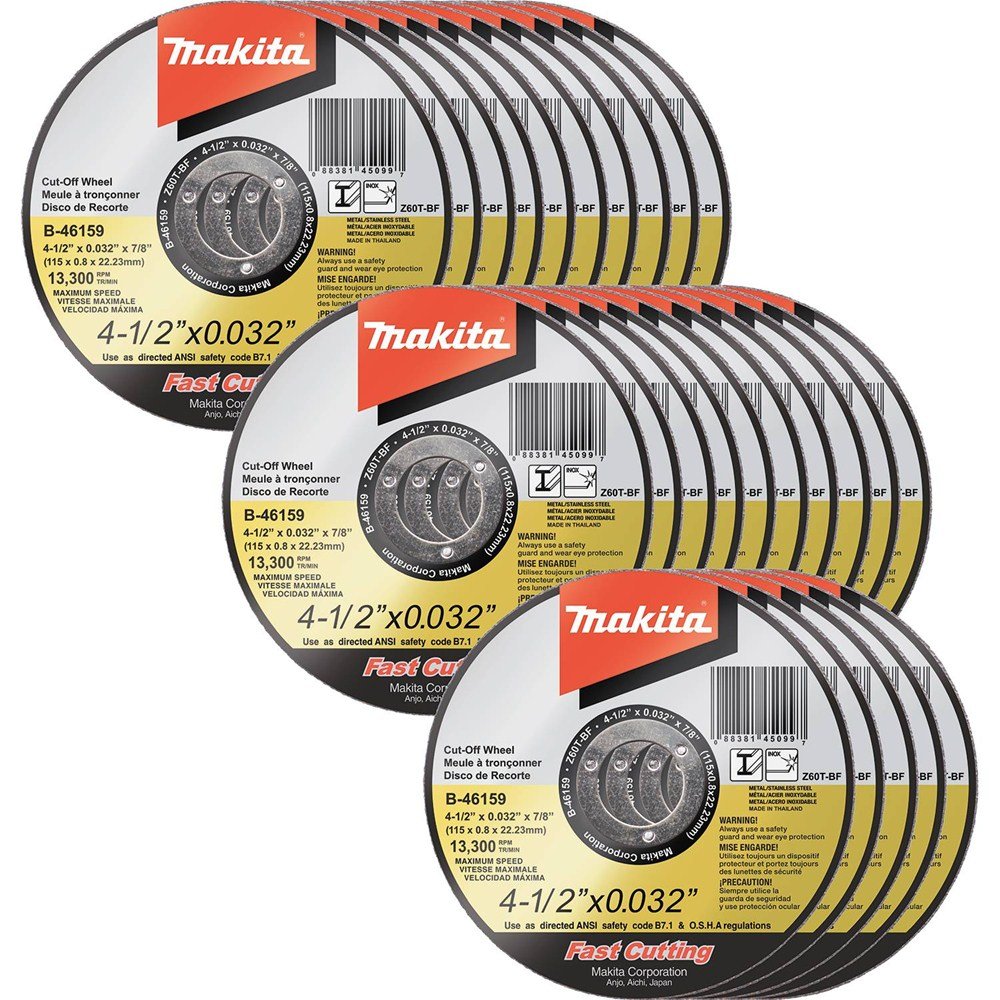 Makita B-46159-25 4-1/2" x .032" x 7/8" Ultra Thin Cut-Off Wheel (25 Pack), Stainless 4.5-Inch Pack of 25