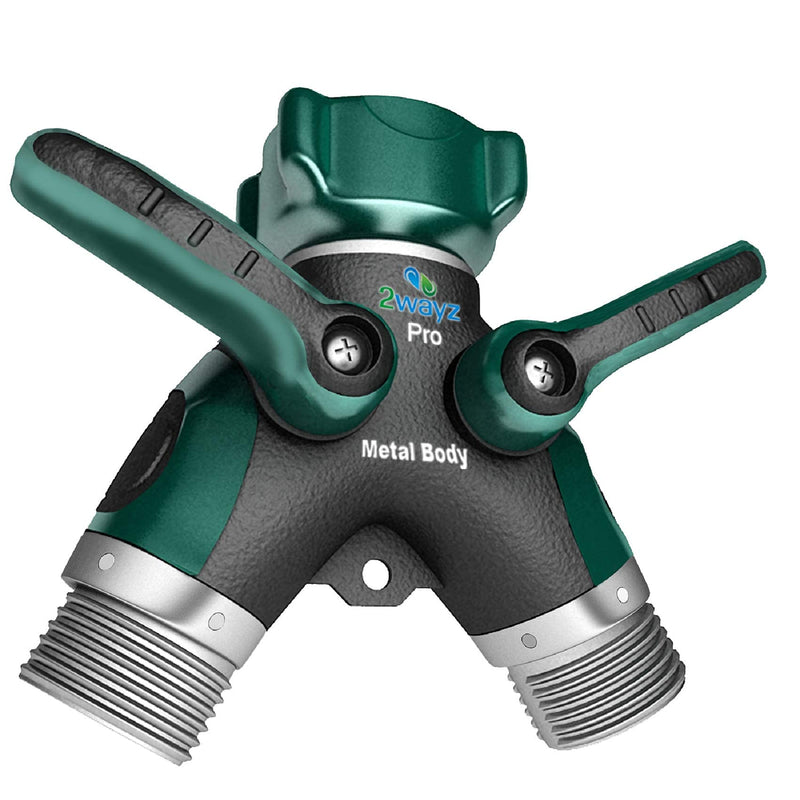 2wayz All Metal Body Garden Hose Splitter. 2021 Version - 100% Secured, Bolted & Threaded. Easy Grip, Smooth Long Handles y Valve Single Splitter