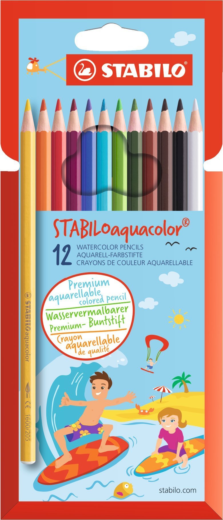 STABILO Aquacolor Aquarellable Colouring Pencil - Wallet of 12, Assorted Colours pkg of 12