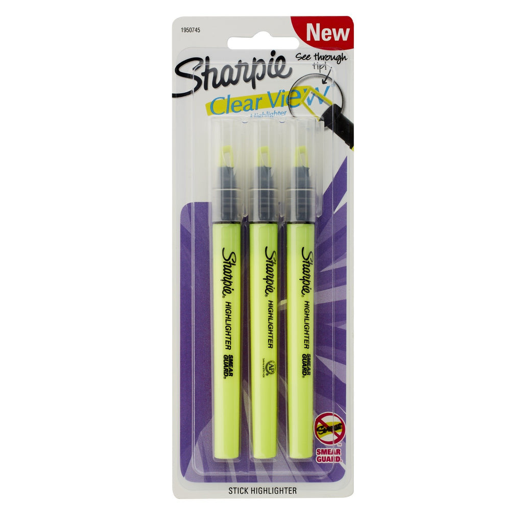 Sharpie Clear View Highlighter Stick, Yellow, 3/Pack (1950745) 3-Pack