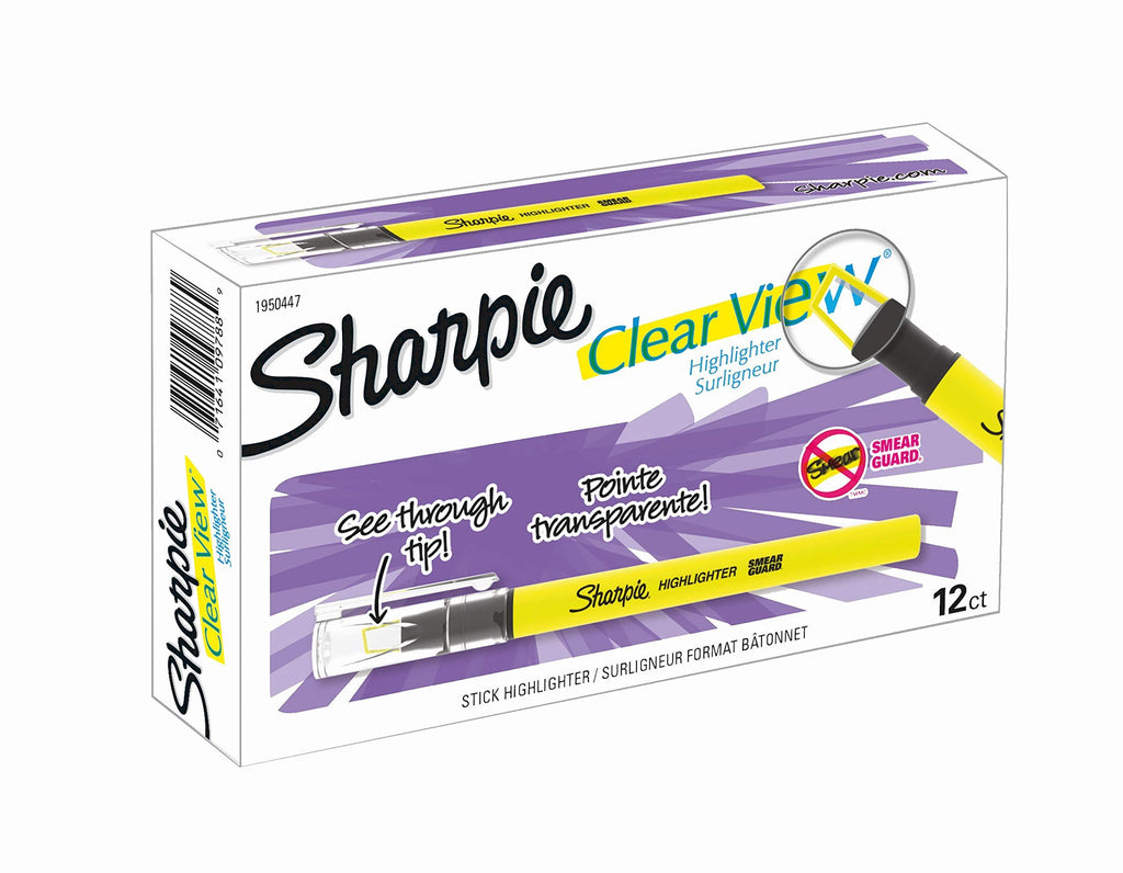 Sharpie Clear View Highlighter Stick, Yellow, 12/Pack (1950746) 12-Count