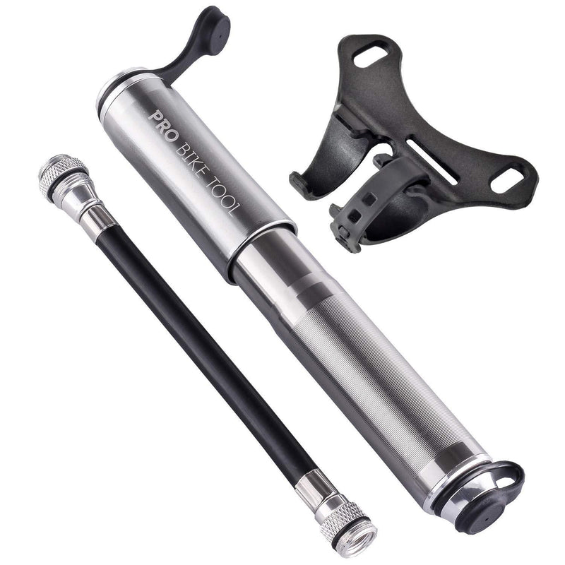 PRO BIKE TOOL Mini Bike Pump Classic Edition - Fits Presta and Schrader valves Titanium