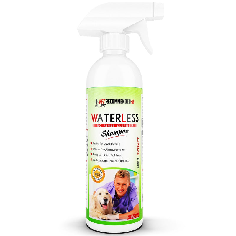 Vet Recommended Waterless Dog Shampoo No Rinse Dry Shampoo for Dogs (16oz/473ml), Detergent and Alcohol Free, Apple Extract - Perfect for Spot Cleaning The Dog Coat - Made in USA
