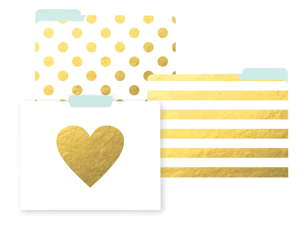 C.R. Gibson White And Gold Cute File Folders Chic ,11.5'' L x 9.5'' W, 9 File Folders