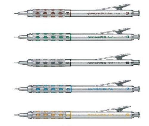 Pentel Graphgear 1000 Automatic Drafting Pencil, 0.3 mm, 0.4 mm, 0.5 mm, 0.7 mm, 0.9 mm 5pics Set