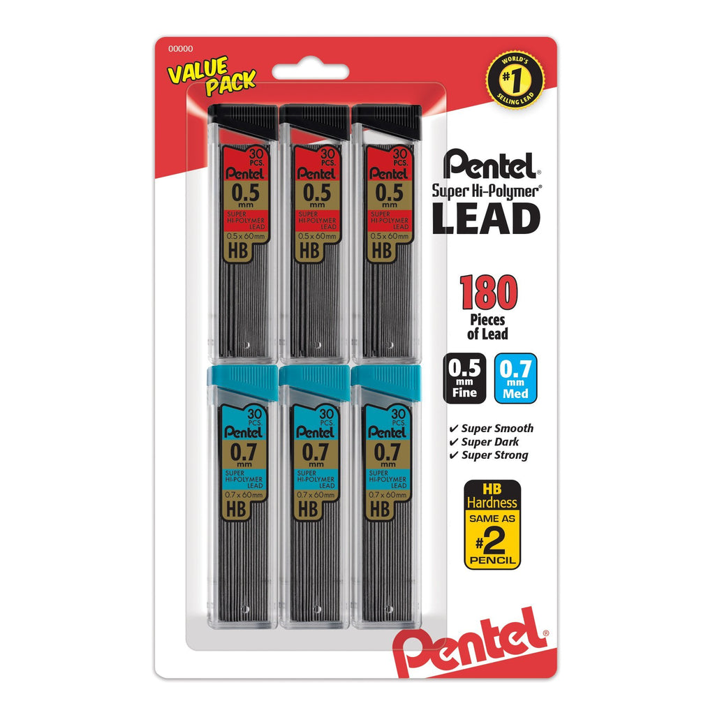 Pentel Super Hi-Polymer Lead Refills Value Pack (C257BPHB6), original version, 0.5/0.7mm