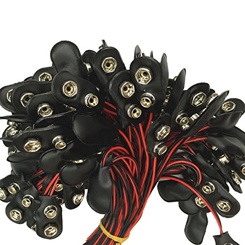 100ea I Shape 9V Battery snap 9V Button 9V Connector 9V Battery Connector Black Leather Copper 6 inch Wire 4mm tin end