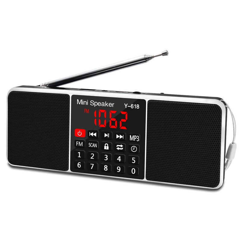 LEFON Multifunction Digital FM Radio Media Speaker MP3 Music Player Support TF Card USB Drive with LED Screen Display and Setting Timing Shutdown Function (Black) Black