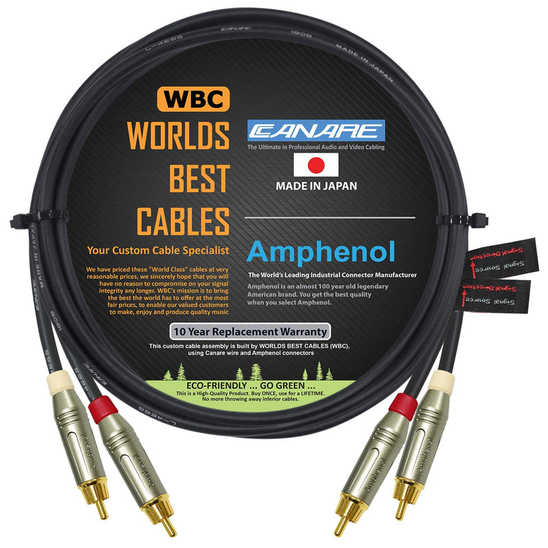 4 Foot RCA Cable Pair - Made with Canare L-4E6S, Star Quad, Audio Interconnect Cable and Amphenol ACPR Gold RCA Connectors – Directional Design - Custom Made by WORLDS BEST CABLES
