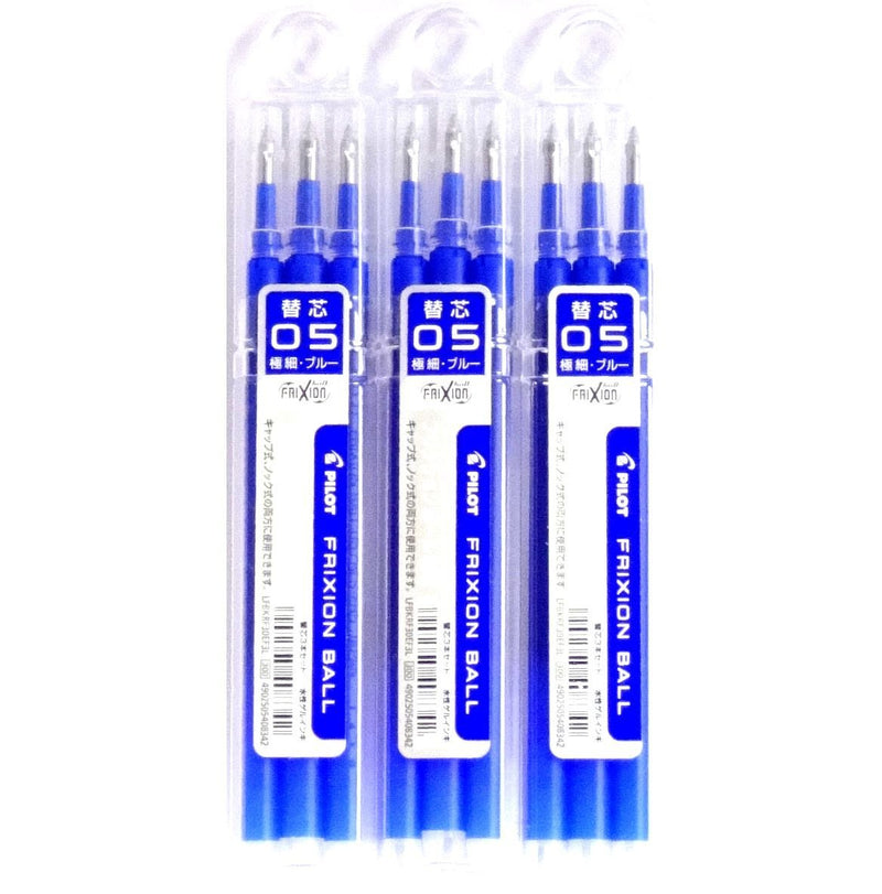 Pilot Frixion Gel Ink Pen Refill 05, Blue(LFBKRF30EF3L), 0.5mm, 3 Refills X 3 Pack/total 9 Refills (Japan Import) [Komainu-Dou Original Package] by Pilot