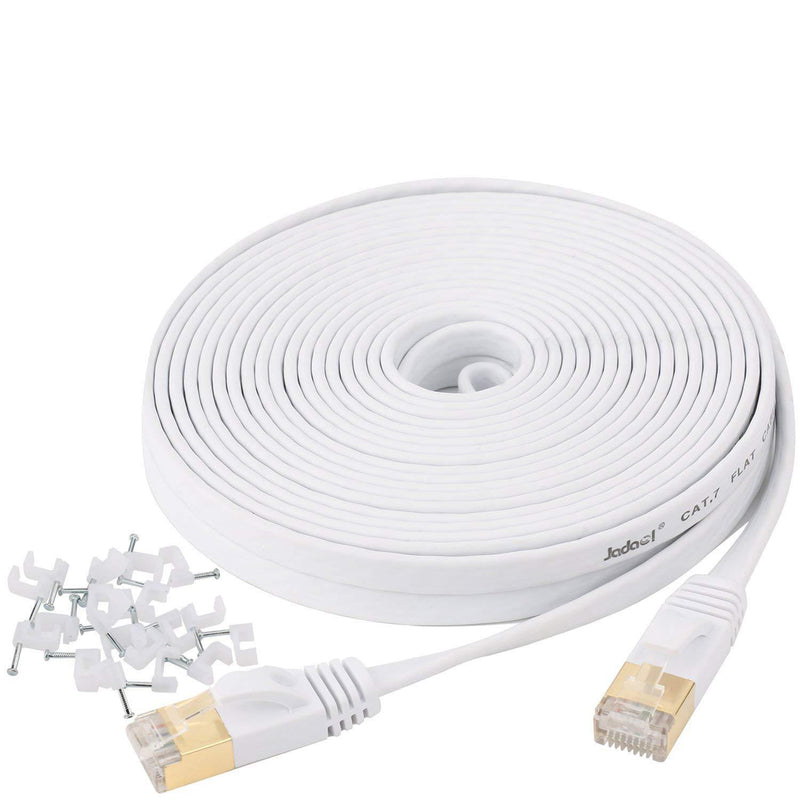 Cat 7 Ethernet Cable 25 ft Shielded - Solid Flat Internet Network Computer Patch Cord, Faster Than Cat5e/Cat5/cat6 Network, Slim Cat7 High Speed LAN Wire with Rj45 Connectors for Router, Modem – White 25ft