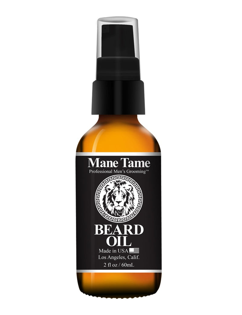 Mane Tame Beard Oil - Freshly Showered Scent Women Love - No Fuss Pump 2oz Bottle - Organic Oils Softens Your Beard and Stops Itching - Great Beard Oil and Conditioner For Men