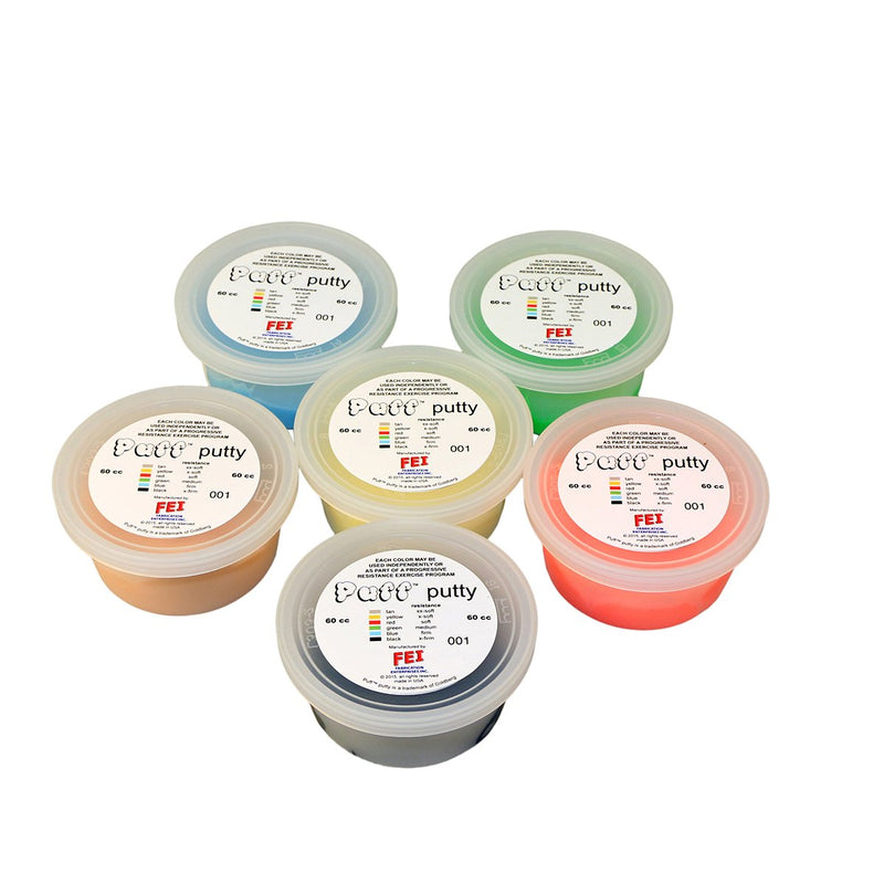 Cando - 10-1416 Puff LiTE Exercise Putty, 6 Piece Set (Tan, Yellow, Red, Green, Blue, Black), 3 oz
