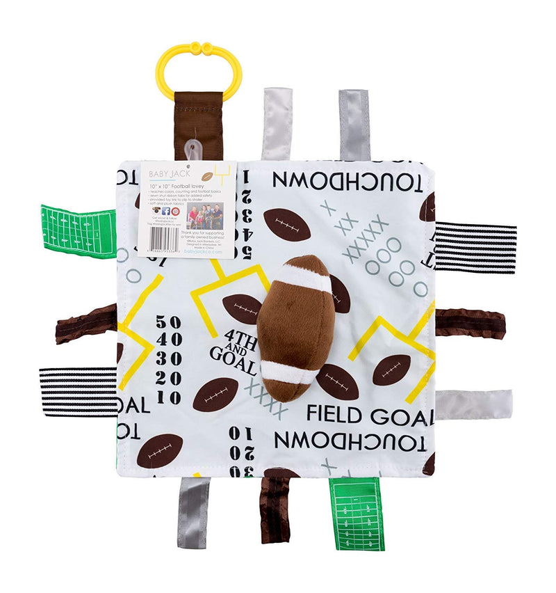 Baby Sensory, Educational & Teething Closed Ribbon Tag Lovey Blanket with Security Plush: 10"X10" (Football)