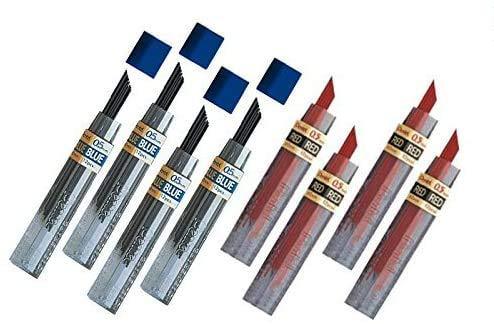 Pentel Lead Refills 0.5mm RED (4pcs.) + Blue (4pcs.), 12 Leads per Tube