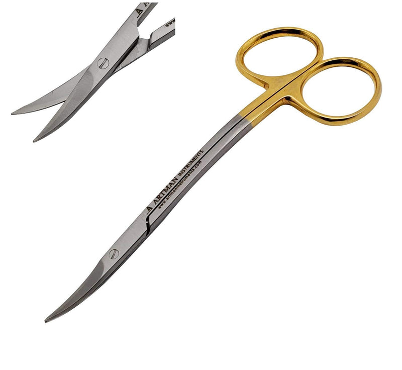 Scissors 4.5 inch LaGrange double curved Gold Plated handle Dental ENT EYE DERMA with tungsten carbide inserts BY Wise Linkers
