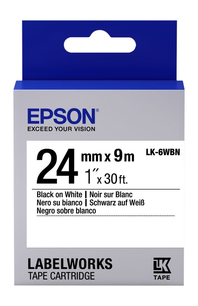 Epson LabelWorks Standard LK (Replaces LC) Tape Cartridge ~1" Black on White (LK-6WBN) - for use with LabelWork LW-600P and LW-700 Label Printers