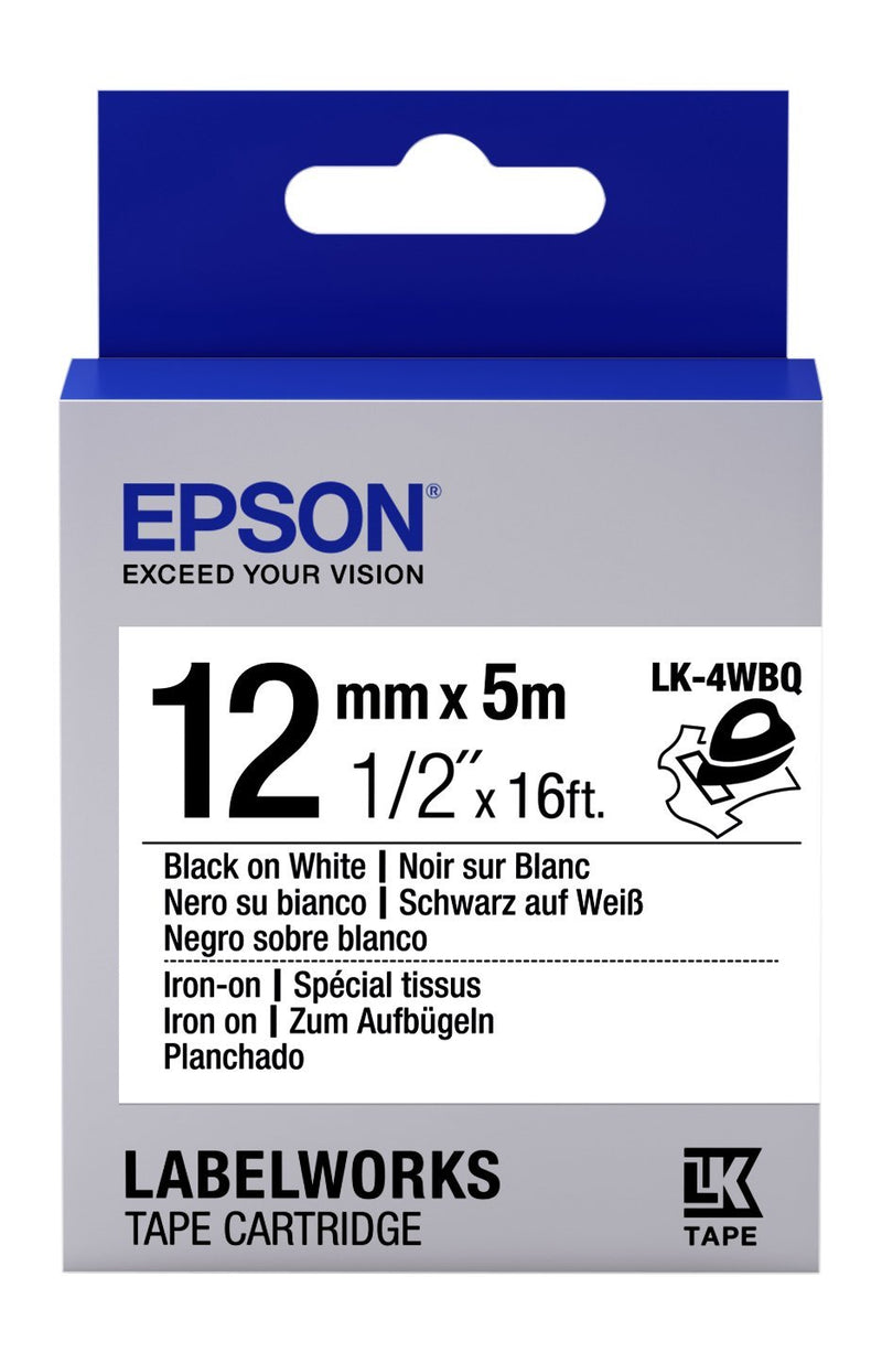 Epson LabelWorks Iron-on LK (Replaces LC) Tape Cartridge ~1/2" Black on White (LK-4WBQ) - for use with LabelWorks LW-300, LW-400, LW-600P and LW-700 Label Printers 1/2-Inch