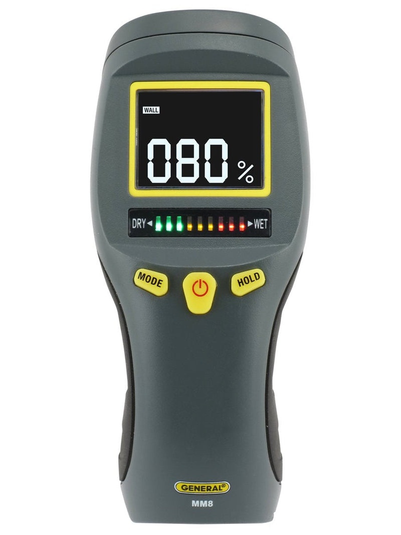 General Tools LCD Moisture Meter MM8 - Leak and Humidity Detector - Pinless and Non-Invasive Pinless/White on Black Screen