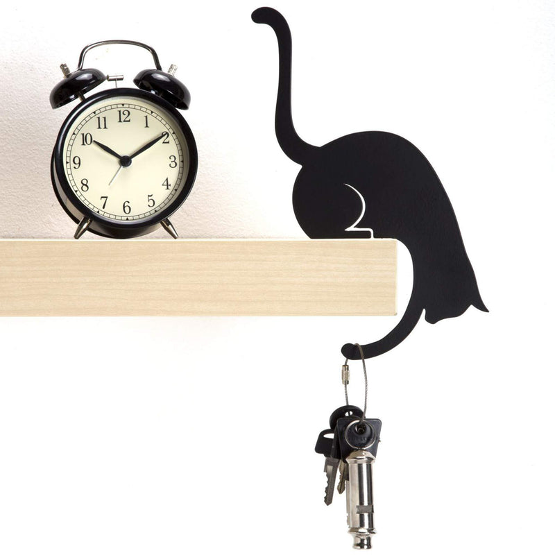 Black Metal Cat Hanger - Decorative Cat Figurine - Gift for Cat Lovers - Balance Hanger - Gravity Hook Black