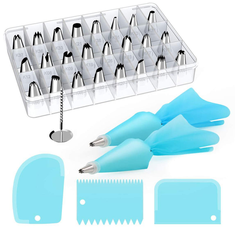 Kootek 32-Piece Cake Decorating Tools Supplies Kit 24 Numbered Icing Tips with 2 Pastry Bags, 3 Icing Smoothers, 1 Flower Nail and 2 Reusable Couplers for Baking Supplies