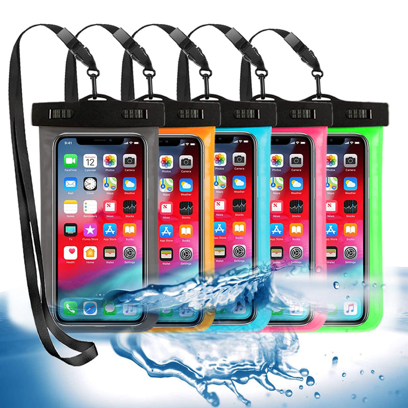 5 Pack Universal Waterproof Phone Pouch, Large Phone Dry Bag Waterproof Case for Apple iPhone 13 12 11 Pro Max XS Max XR X 8 7 6 Plus SE, Samsung S21 S20 S10,Note,Up to 6.7" Multicolor 1