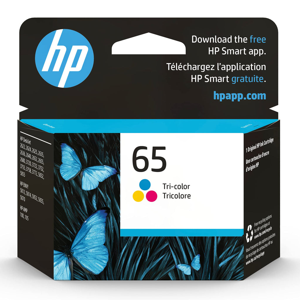 Original HP 65 Tri-color Ink Cartridge | Works with HP AMP 100 Series, HP DeskJet 2600, 3700 Series, HP ENVY 5000 Series | Eligible for Instant Ink | N9K01AN