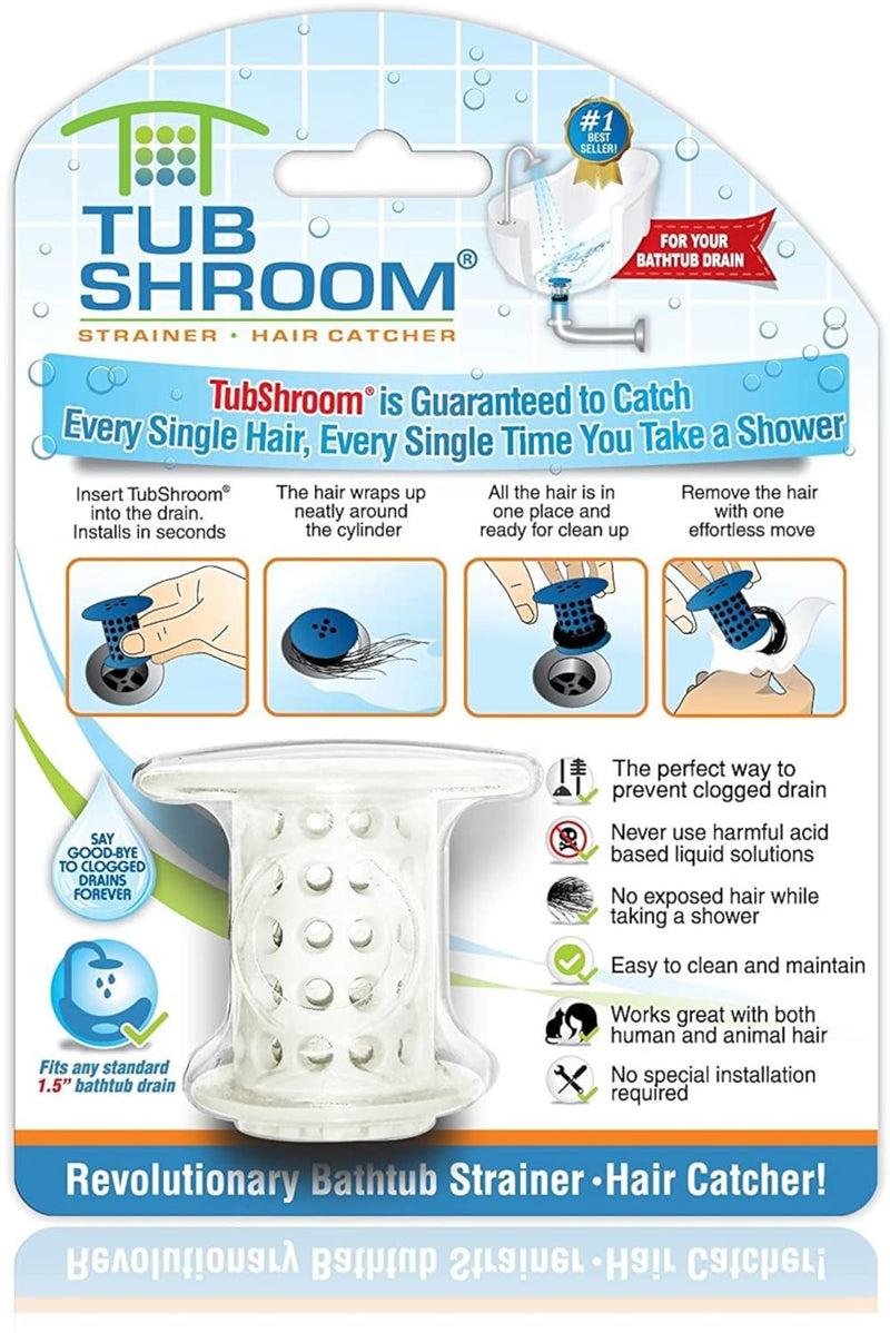 TubShroom The Revolutionary Tub Drain Protector Hair Catcher/Strainer/Snare, White, 2.25 x 2.25 Inch