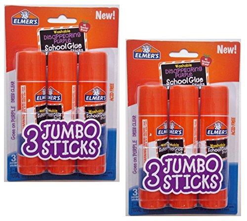 Elmers Jumbo Disappearing Purple School Glue Stick, 1.4 Ounce, 2 Packs of 3 Sticks, 6 Sticks Total