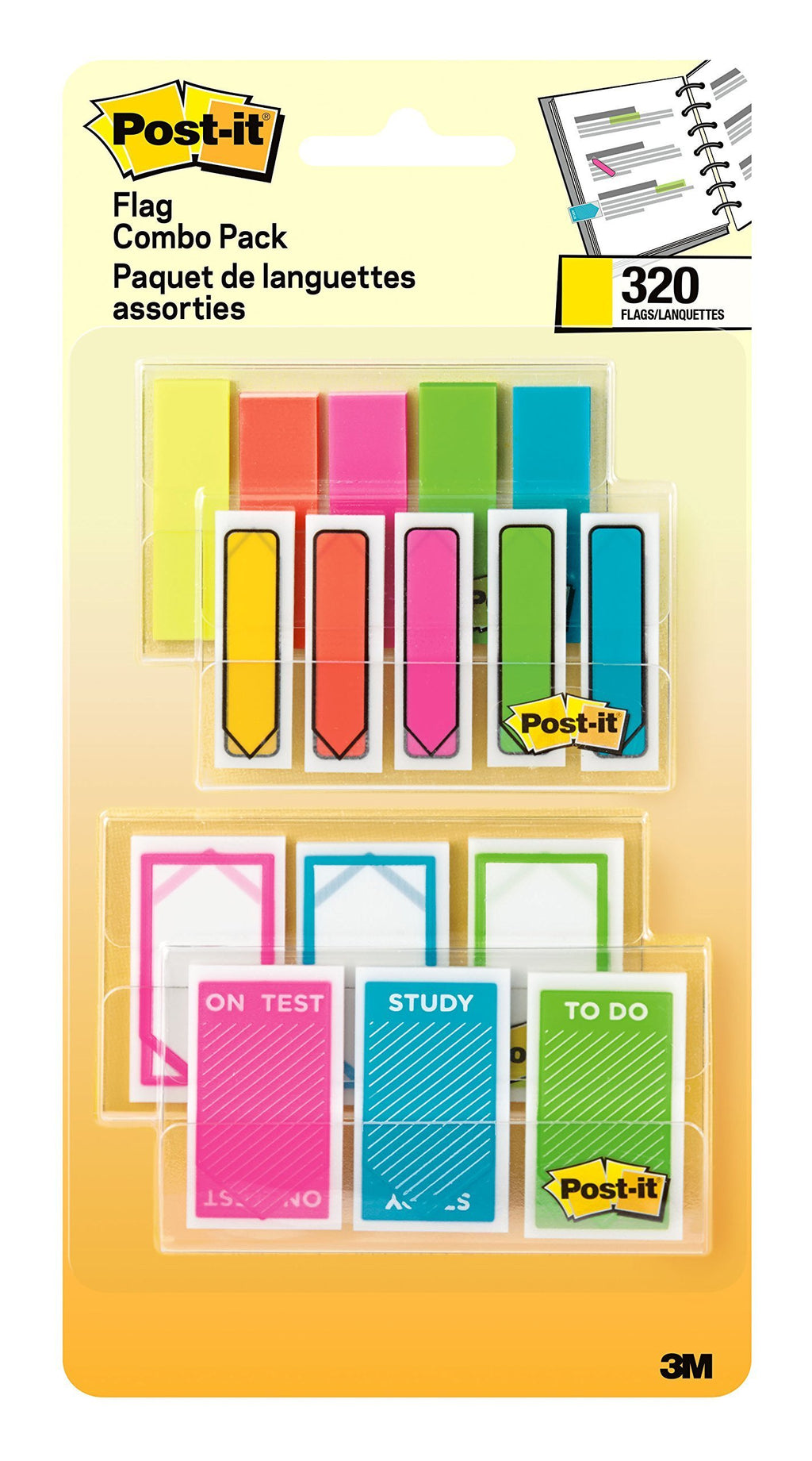 Post-it Flags Combo Pack, 320 Count, Assorted Sizes and Colors (683-XLS)