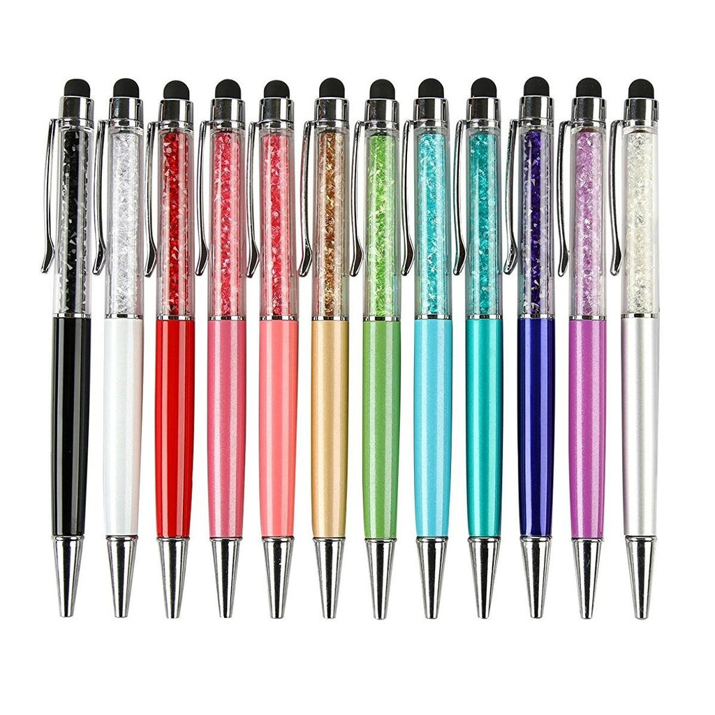 12pcs/pack MengRan Bling Bling 2-in-1 Slim Crystal Diamond Stylus pen and Ink Ballpoint Pens (12 colors) 12 colors