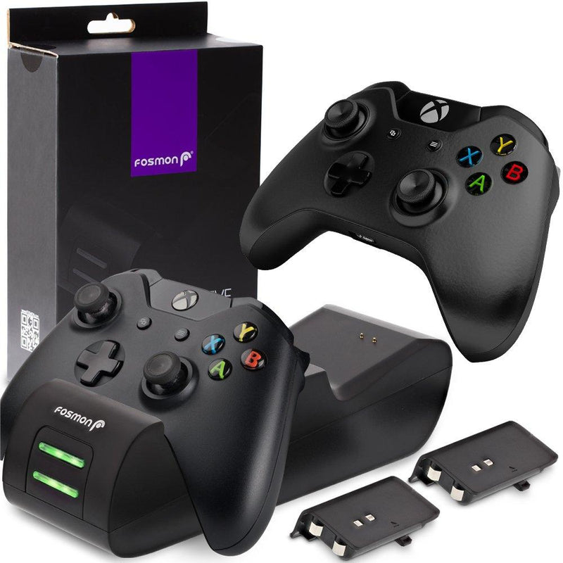 Fosmon Xbox One/One X/One S Controller Charger, [Dual Slot] High Speed Docking/Charging Station with 2 x 1000mAh Rechargeable Battery Packs (Standard and Elite Compatible)