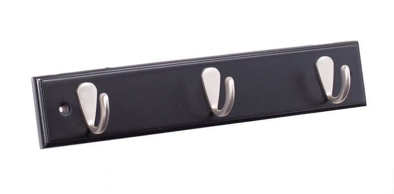 BirdRock Home Modern 3 Hook Coat Rack - Black Finish - Satin Nickel Hooks 3 Hooks Nickel Hooks/Black