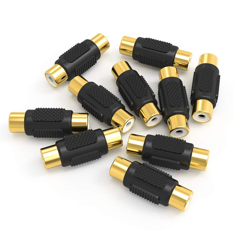 Electop 10 Pack RCA Female to Female Coupler Audio Video Gold Adapter Black