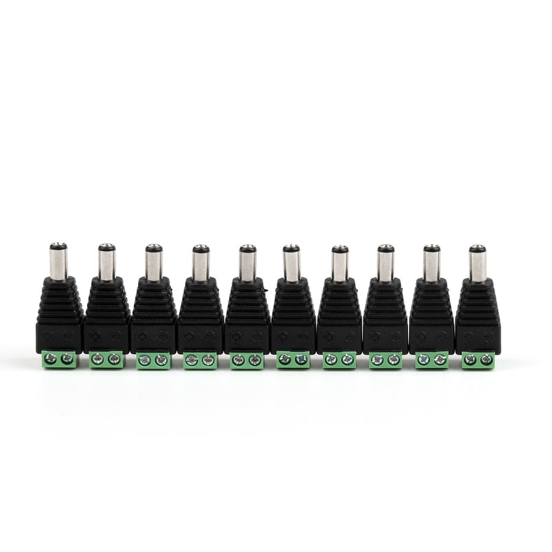 Areyourshop 10 Pcs 5.5mm x 2.5mm CCTV Camera DC Power Male Jack Connectors