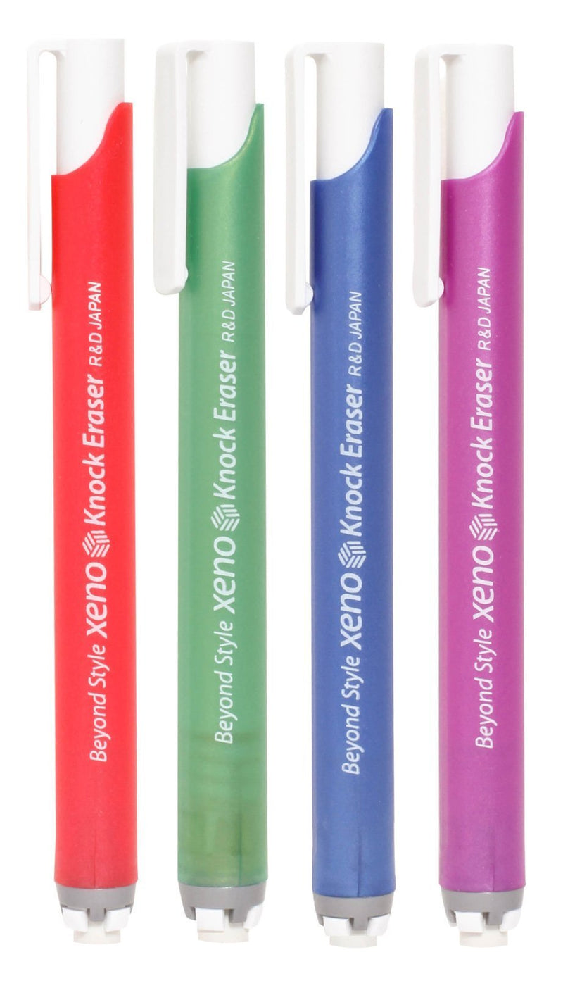 Xeno Knock Retractable Click Eraser, Assorted Colors (4-Pack)