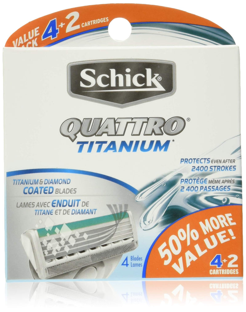 Schick Quattro Titanium Razor Blade Refills for Men Value Pack, 6 Count 6 Count (Pack of 1)