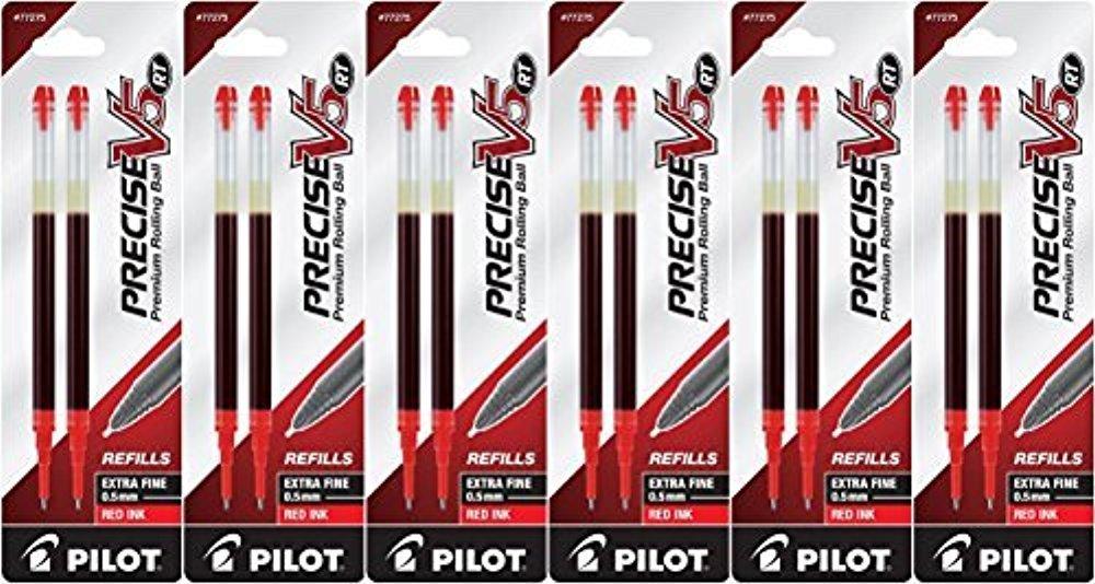 Value Pack of 6 - Pilot Precise V5 RT Liquid Ink Refill, 2-Pack for Retractable Rolling Ball Pens, Extra Fine Point, Red Ink (77275)