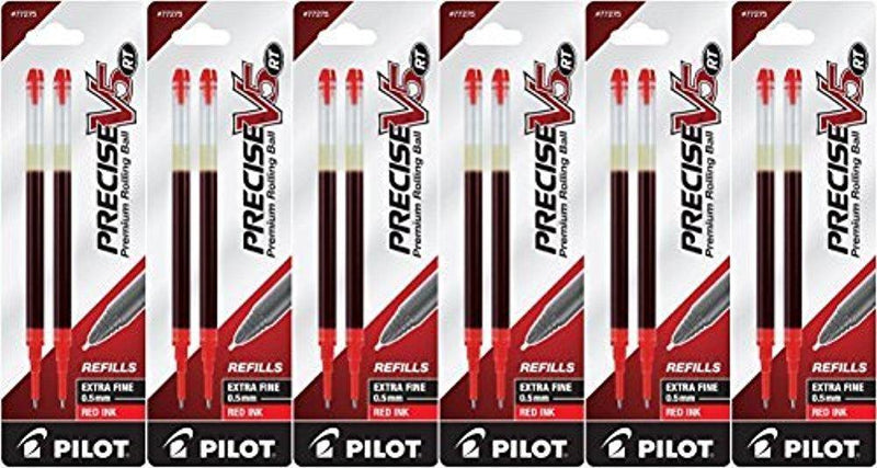 Value Pack of 6 - Pilot Precise V5 RT Liquid Ink Refill, 2-Pack for Retractable Rolling Ball Pens, Extra Fine Point, Red Ink (77275)