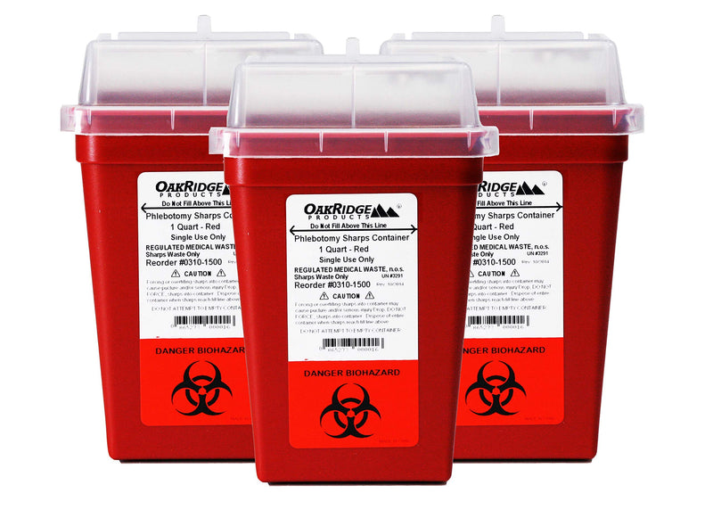 OakRidge Products 1 Quart Size (Pack of 3) Sharps Disposal Container - Approved for Home and Professional use